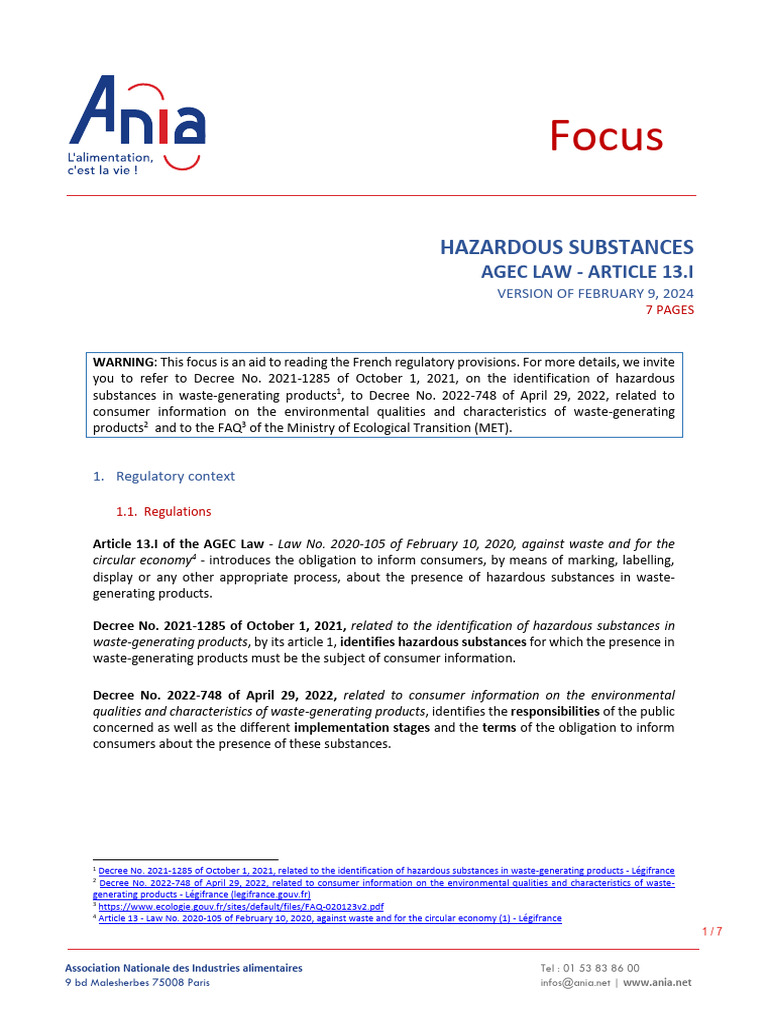 AGEC Law: Consumer Info on Hazards | PDF | Chemical Substances ...