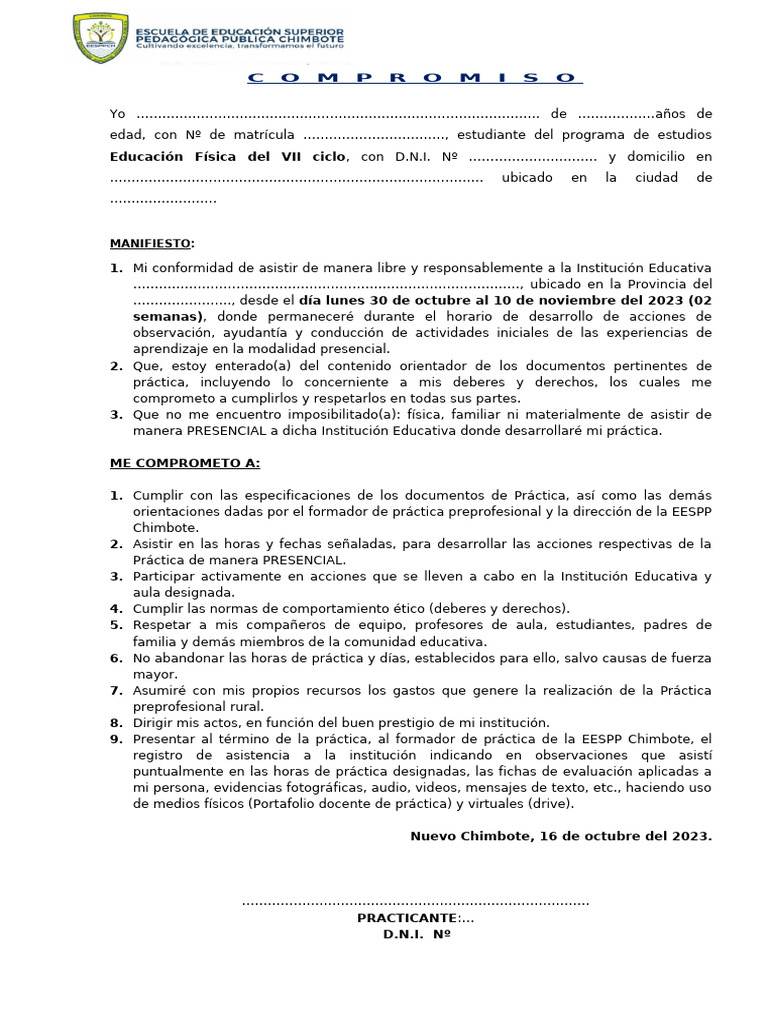 Compromiso Del Estudiante | PDF