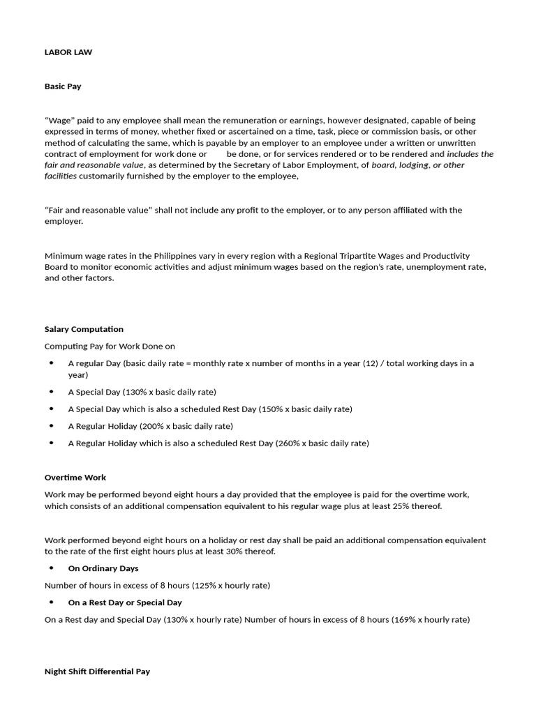 Labor Law Pdf Employment Wage