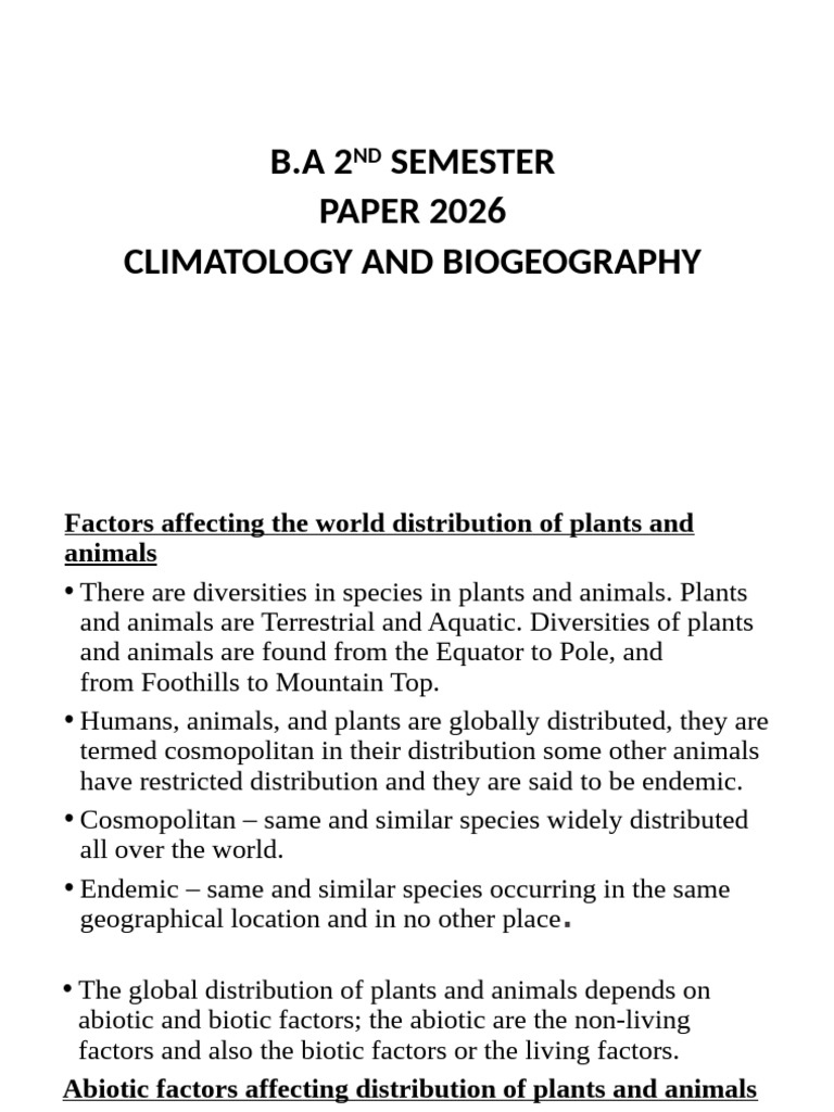 B.A 2 Semester PAPER 2026 Climatology and Biogeography | PDF | Plants ...
