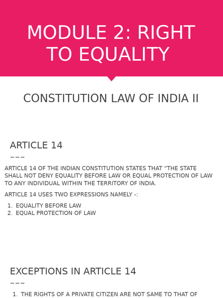 Module 2 - Right To Equality | PDF | Pension | Criminal Justice