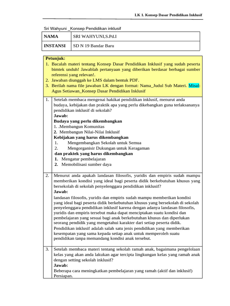Konsep Pendidikan Inklusif di Sekolah | PDF | Karier & Perkembangan ...