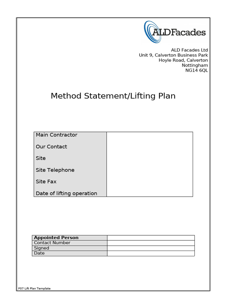 Crane Lift Plan Method Statement | PDF | Crane (Machine)