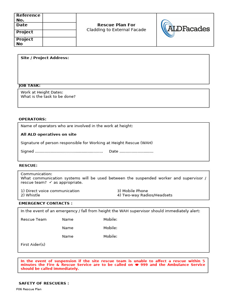 F06 Rescue Plan For Cladding To External Facade | PDF | Emergency ...