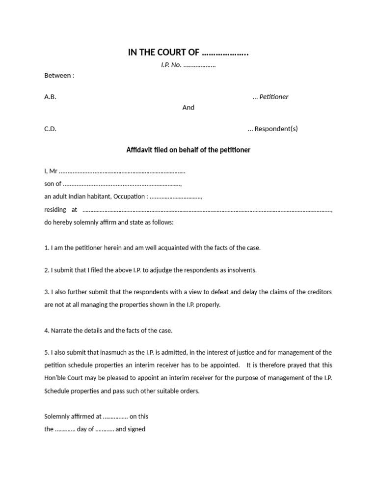 Petition for Interim Receiver Appointment | PDF | Affidavit