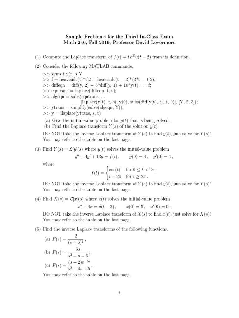 Sample Problems for Math 246 Exam | PDF | Mathematical Objects ...