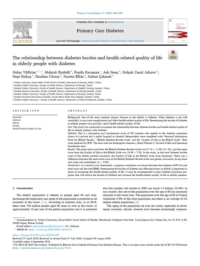 Diabetes Burden and Quality of Life in Elderly | PDF | Diabetes ...