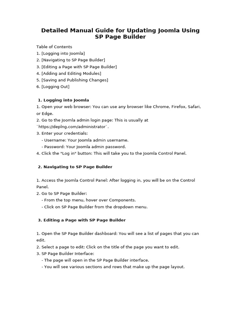 Joomla Update Guide with SP Page Builder | PDF | Login | Software