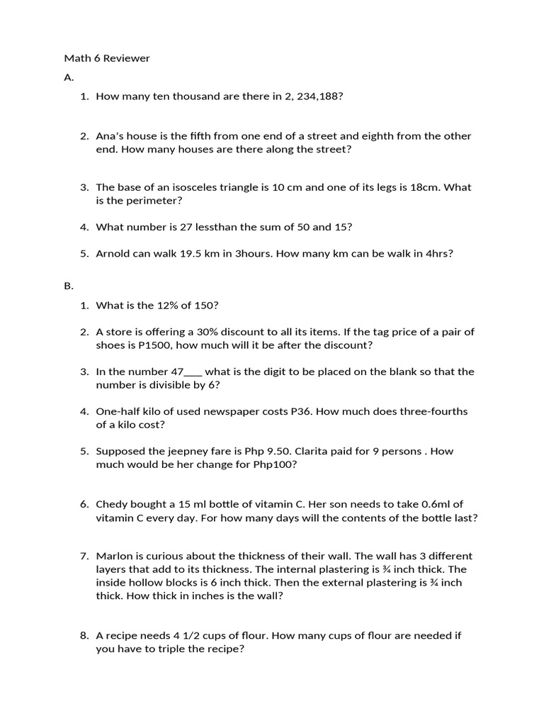 Math 6 Reviewer | PDF | Home & Garden