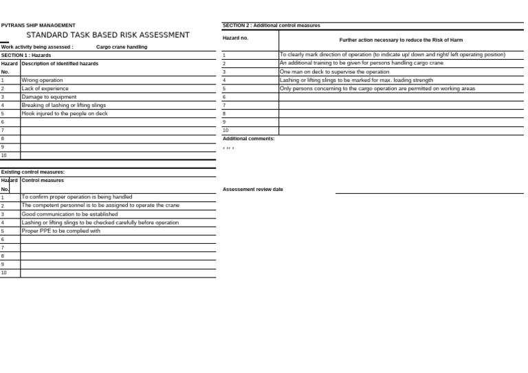 Cargo Crane Handling Risk Assessment | PDF