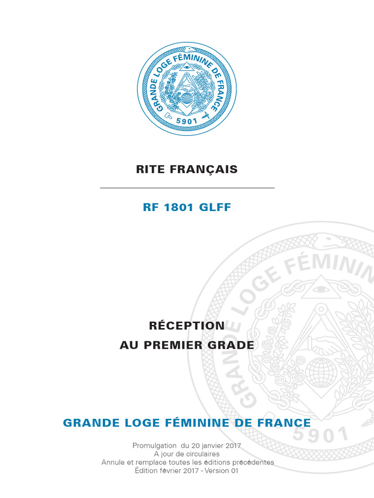 Réception au 1er Grade GLFF 1801 | PDF | Franc-maçonnerie | Fraternités