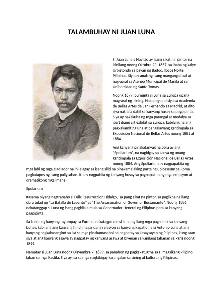 Talambuhay Ni Juan Luna | PDF