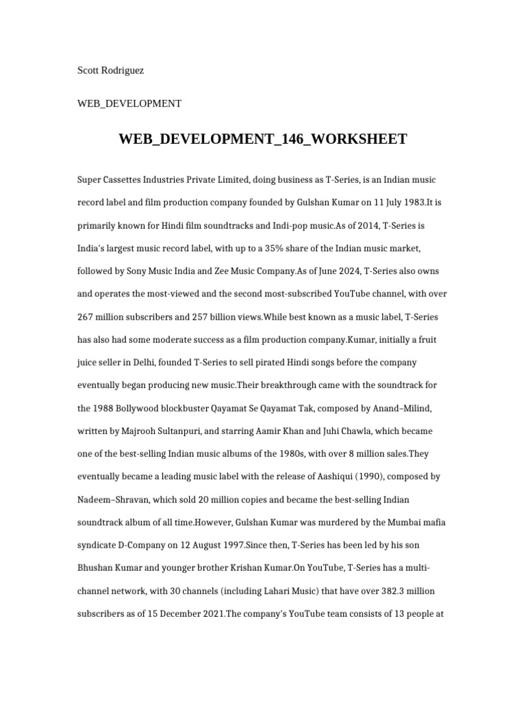 Web Development 146 Worksheet | PDF