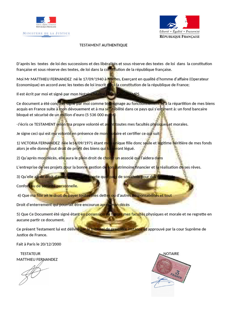 Testament Authentique de Matthieu Fernandez PDF — free download