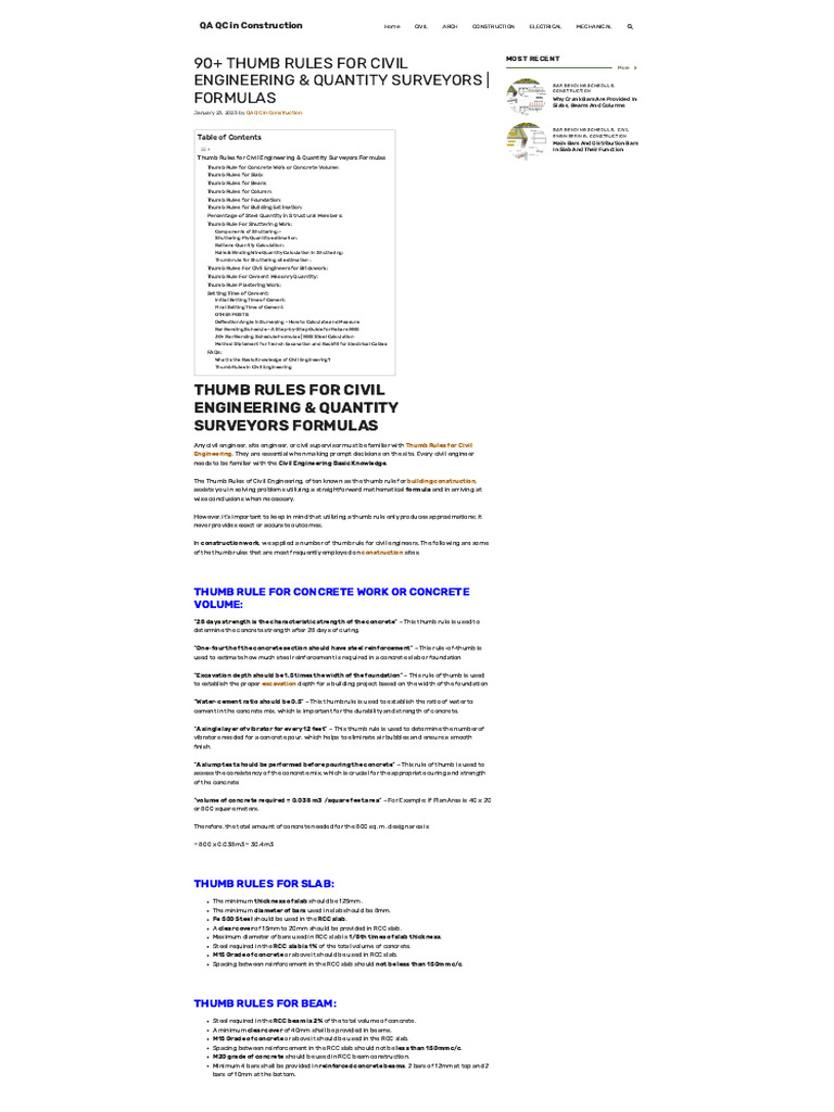 Essential Thumb Rules for Civil Engineering | PDF | Concrete | Building ...