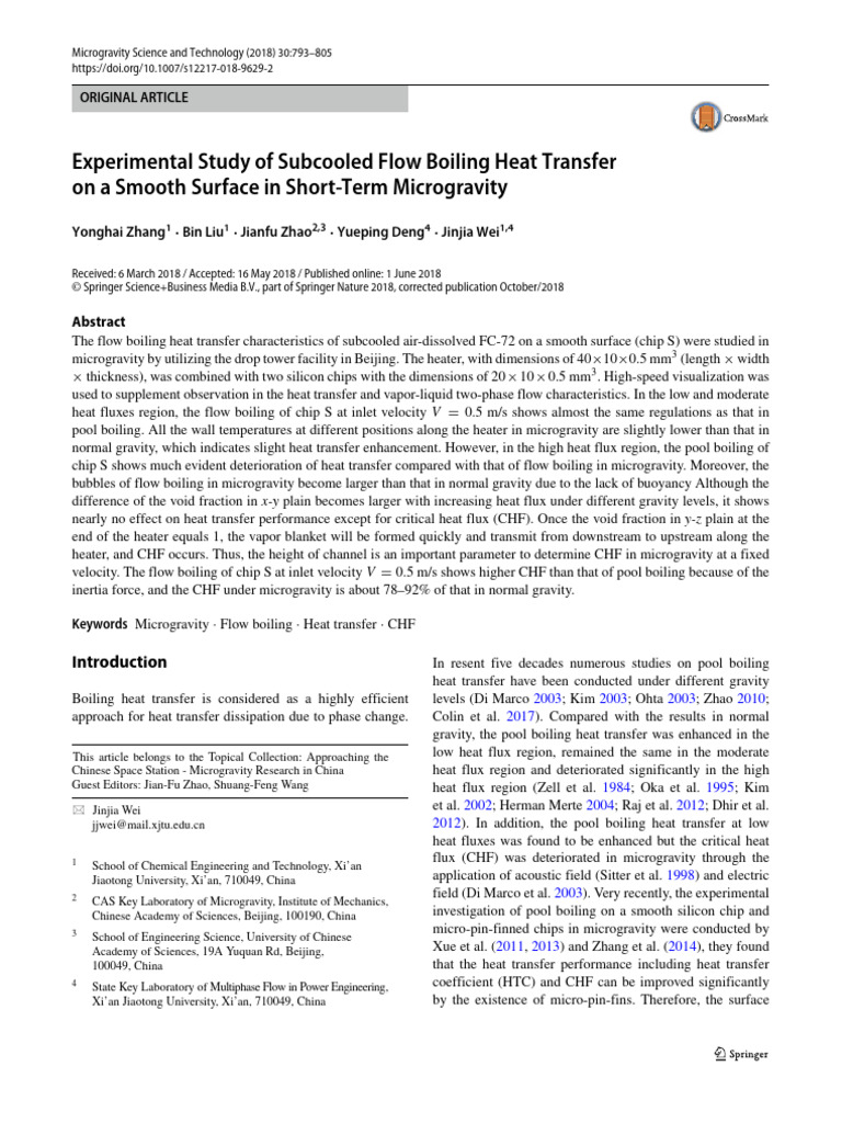 Subcooled Flow Boiling in Microgravity | PDF | Boiling | Heat Transfer