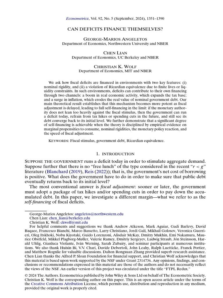 Can Deficits Finance Themselves - (ECTA, 2024) | PDF | Government ...