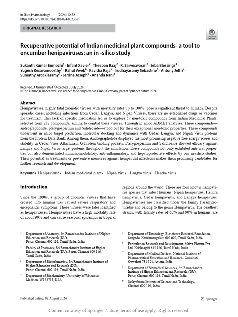 Recuperative Potential of Indian Medicinal Plant Compounds - A Tool To ...