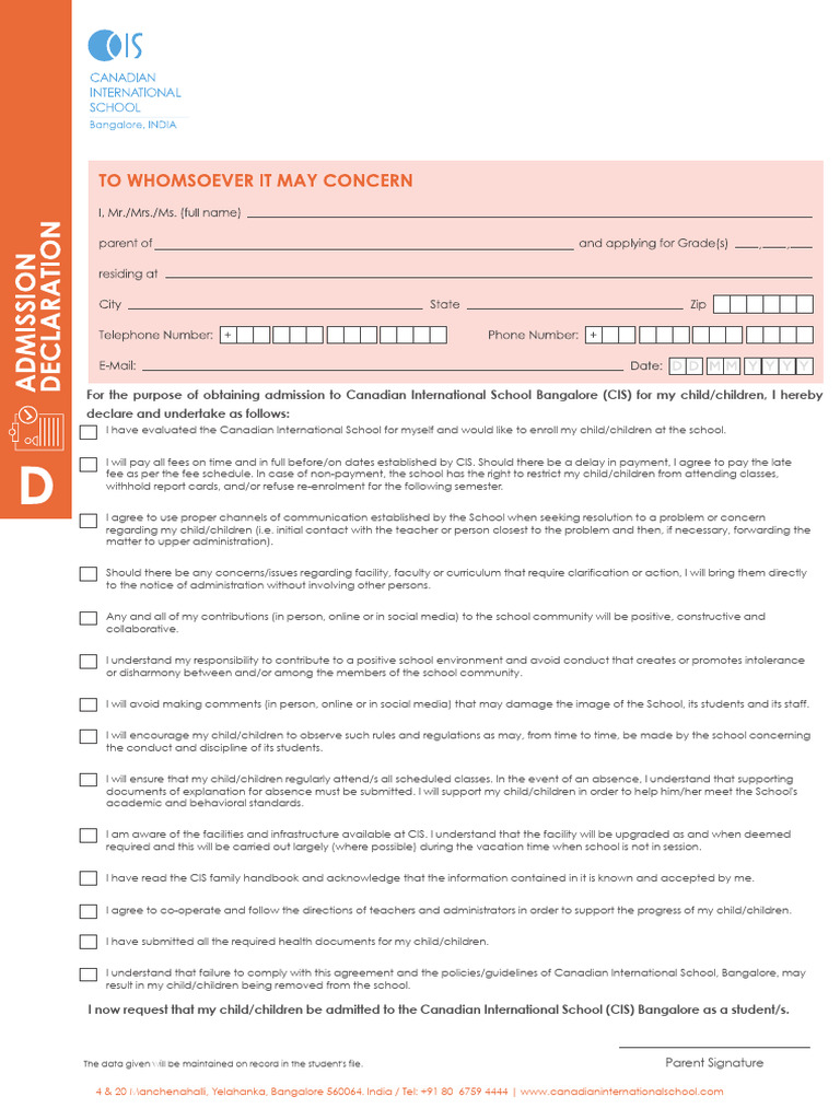 Admission Declaration Pdf