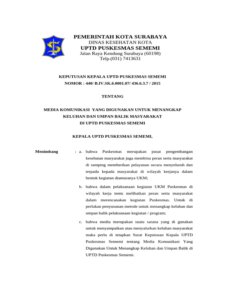 Media Komunikasi UPTD Puskesmas Sememi | PDF