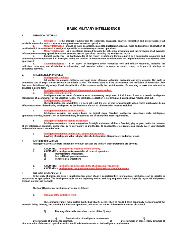 Basic Military Intelligence | PDF | Military Intelligence | Information