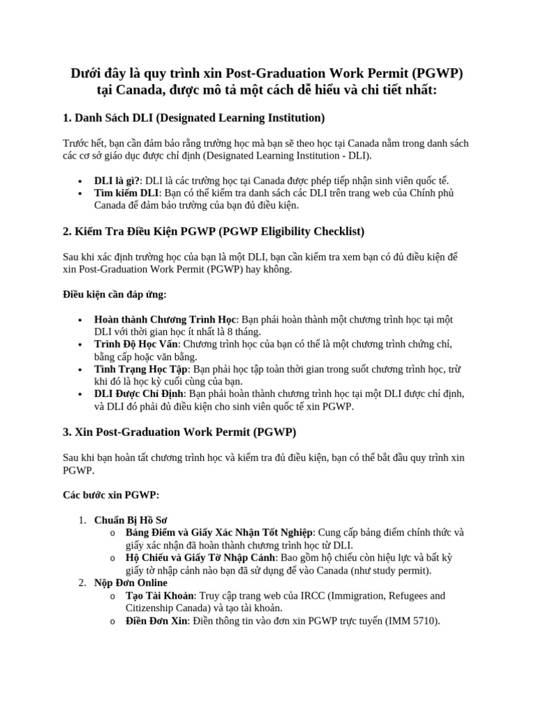 QUY TRÌNH ĐI THEO DẠNG PGWP - DU HỌC SINH | PDF