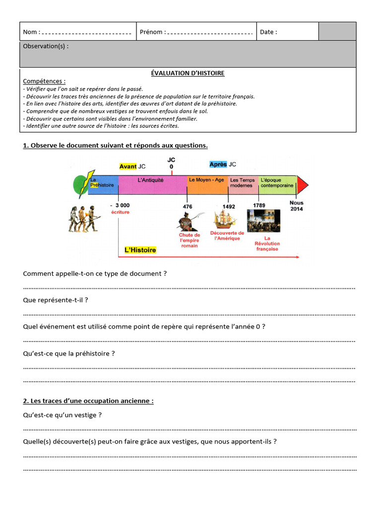 valuation-cm1-les-traces-du-pass-pdf-sciences-sociales-art