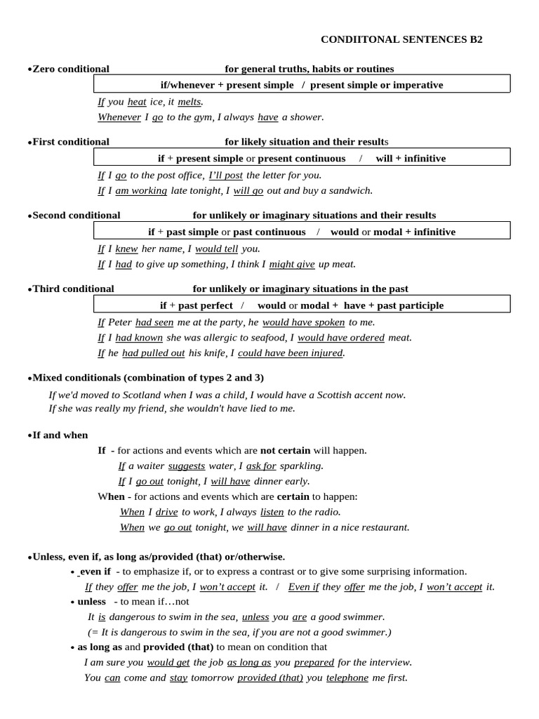 1 CONDIITONALS Notes B2 | PDF | Linguistics | Grammar