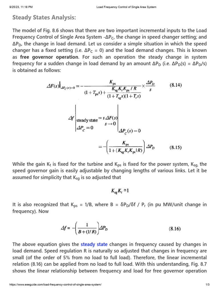 LFC of 1 Area - Steady State Analysis | PDF | Electrical Engineering