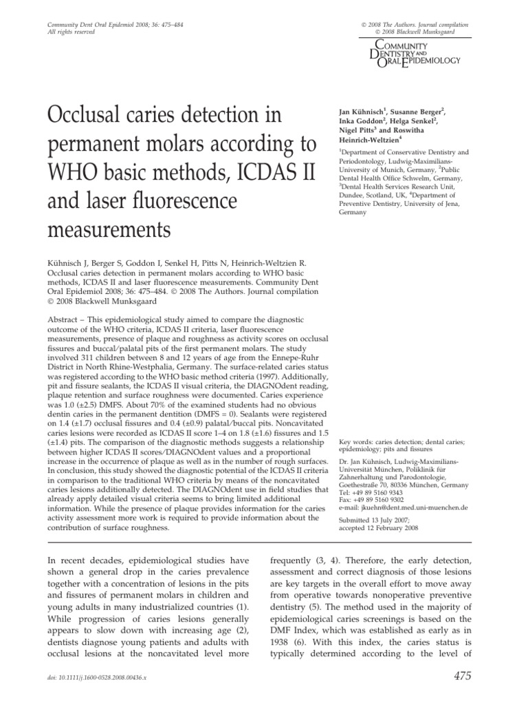 Occlusal Caries Detection Methods in Children | PDF | Tooth Enamel ...
