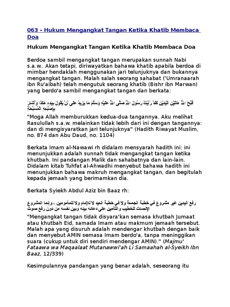 Hukum Mengangkat Tangan Ketika Khatib Membaca Doa Pdf