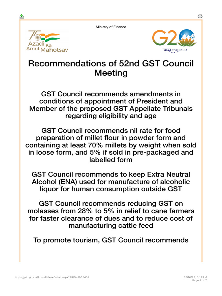 52 Gst Council Meeting Press Release Pdf Value Added Tax Taxes