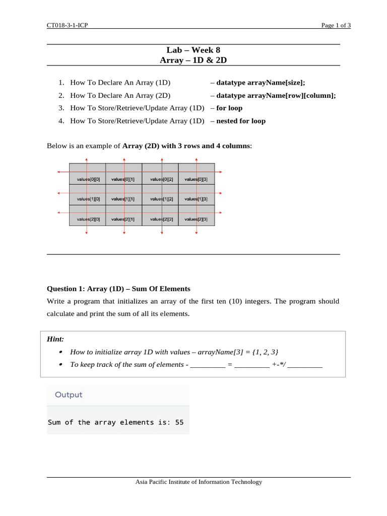 Lab Week 8 - Arrays | PDF