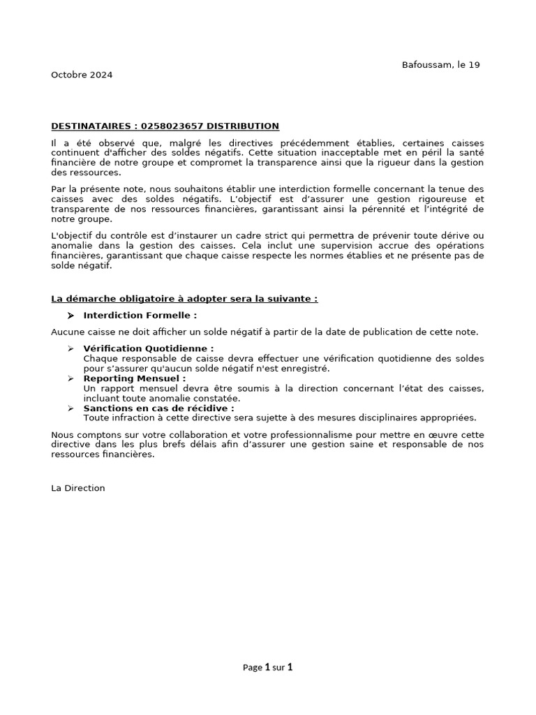 Interdiction des Soldes Négatifs en Caisse | PDF | Finance et gestion ...