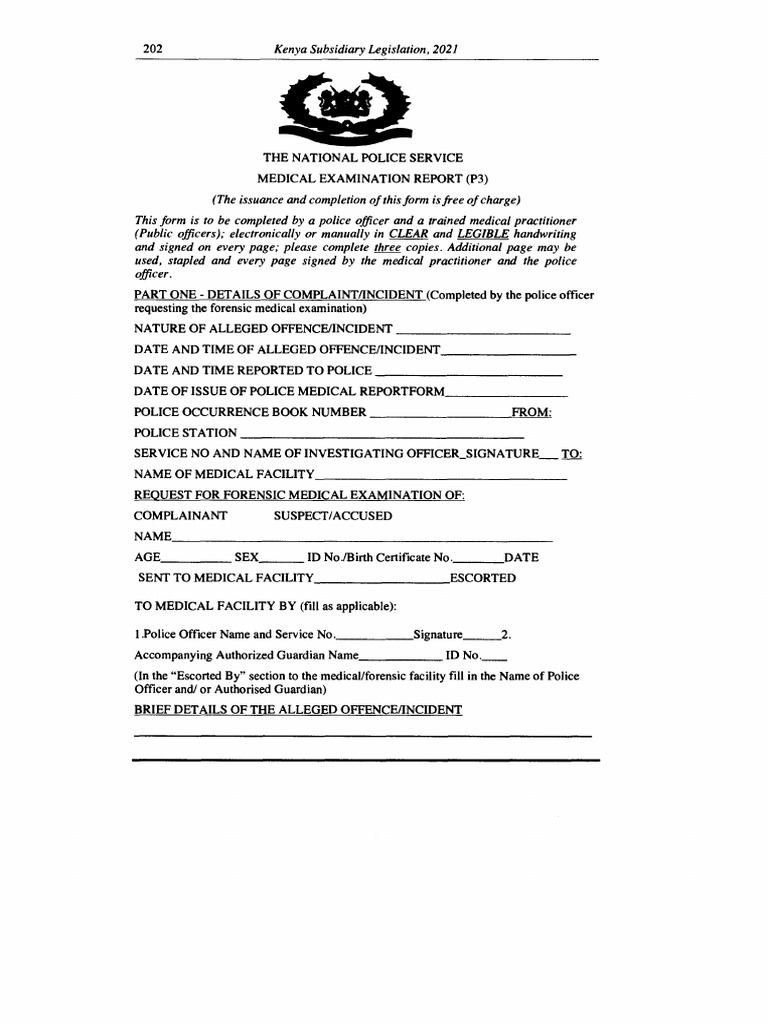 Kenya Police P3 Form 2025 Guidelines | PDF | Labia | Vagina