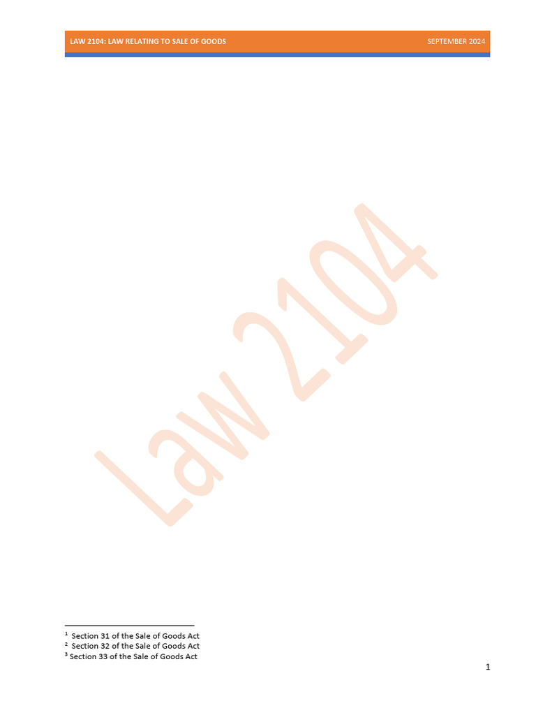 Performance of The Contract: Law 2104: Law Relating To Sale of Goods ...