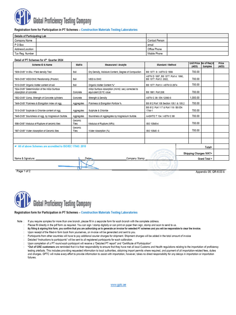 Testing Labs-Engg Material Testing Form Q4-2024 | PDF | Materials