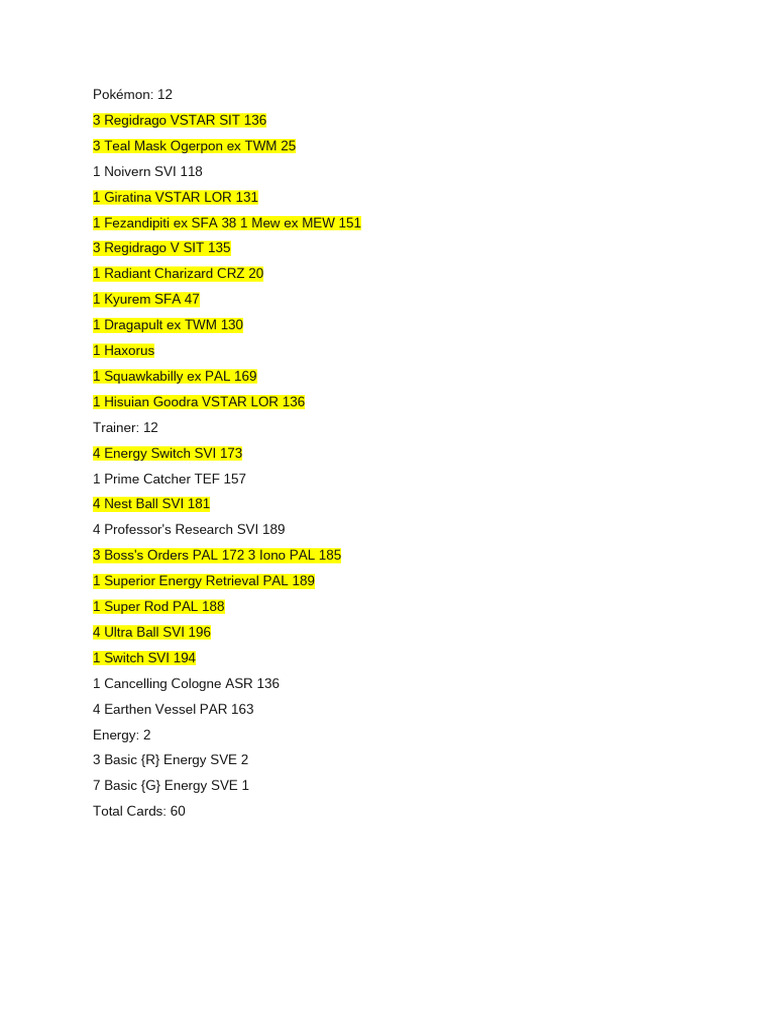 Regidrago Decklist Pdf