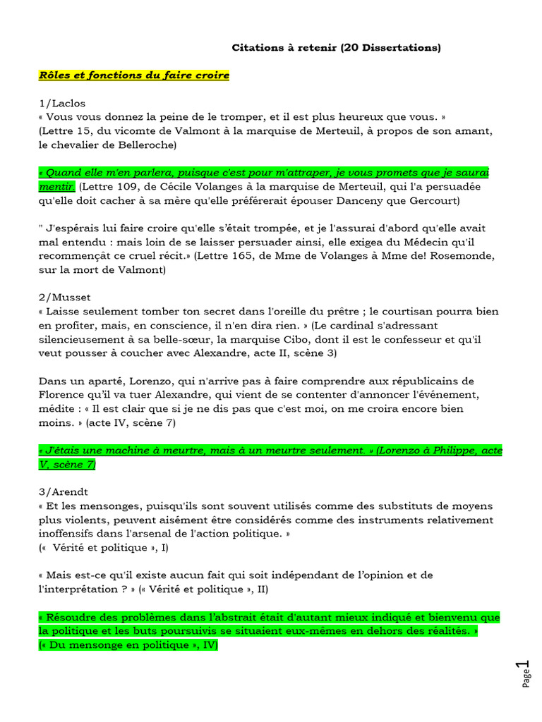 Citations sur le mensonge et la croyance | PDF | Vérité | Mensonge