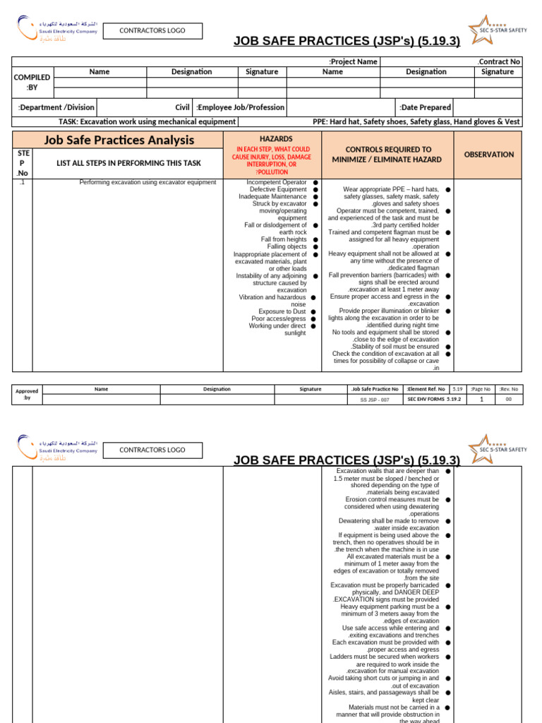Excavation Job Safety Practices Guide | PDF | Personal Protective ...