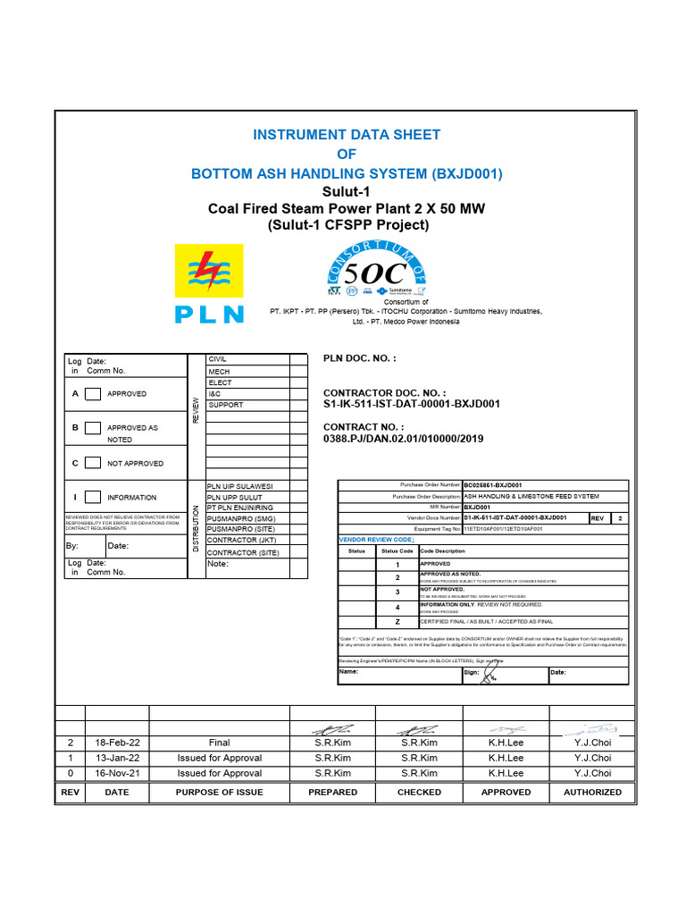 Instrument Data Sheet for Ash Handling System | PDF | Switch | Relay