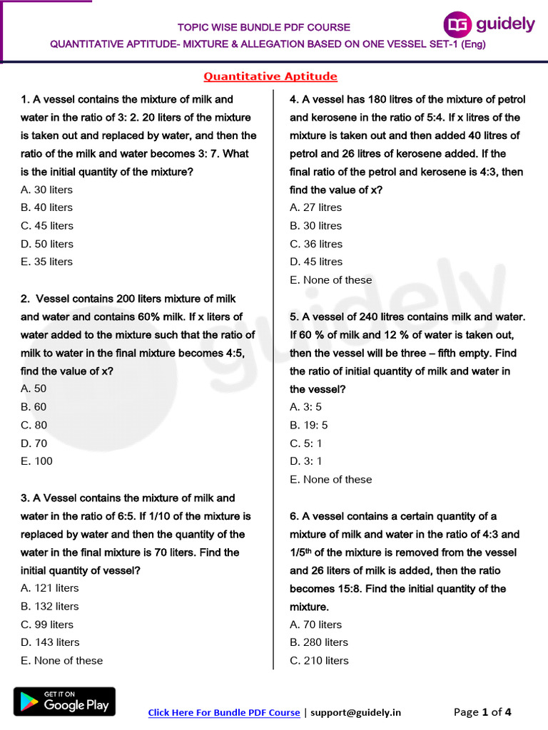 Mixture and Allegation - Based On Mixture From One Vessel Set - 1 | PDF ...