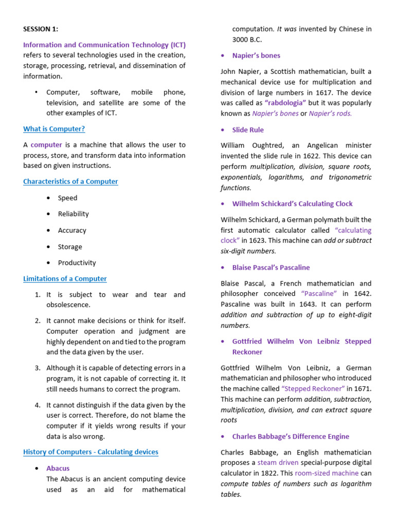 ICT Notes 1 2 | PDF | Input/Output | Computer Hardware