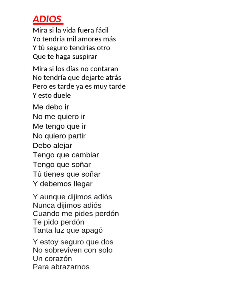 Letras de Adiós: Reflexiones y Sentimientos | PDF | Artes del Lenguaje ...