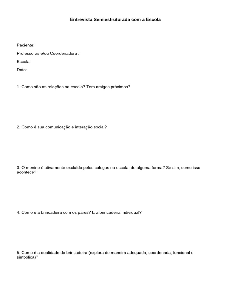 Entrevista sobre Relações e Brincadeiras na Escola | PDF