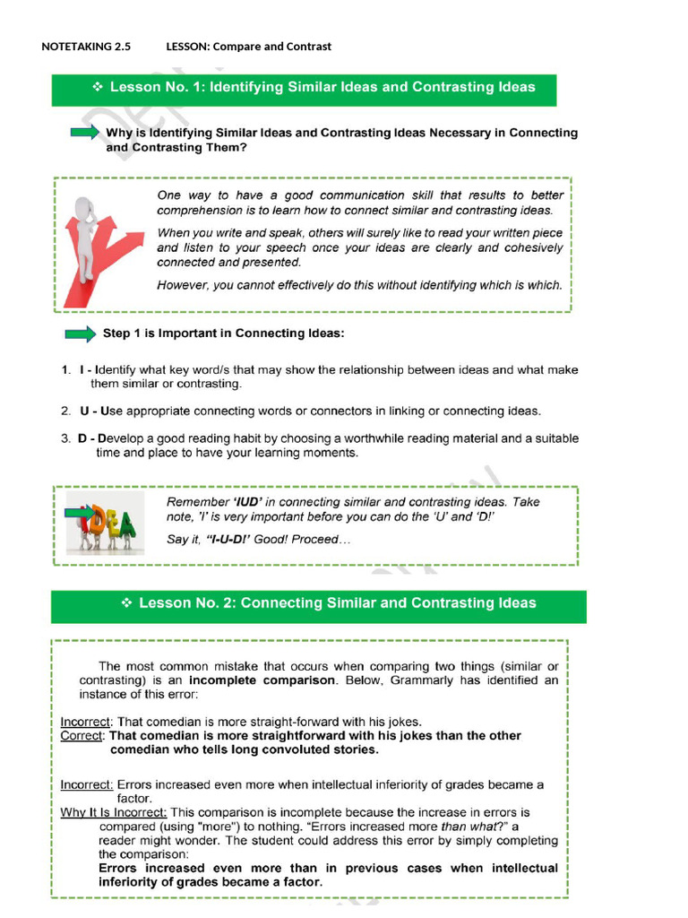 Eng 8 Notetaking 2.5 Compare and Contrast | PDF
