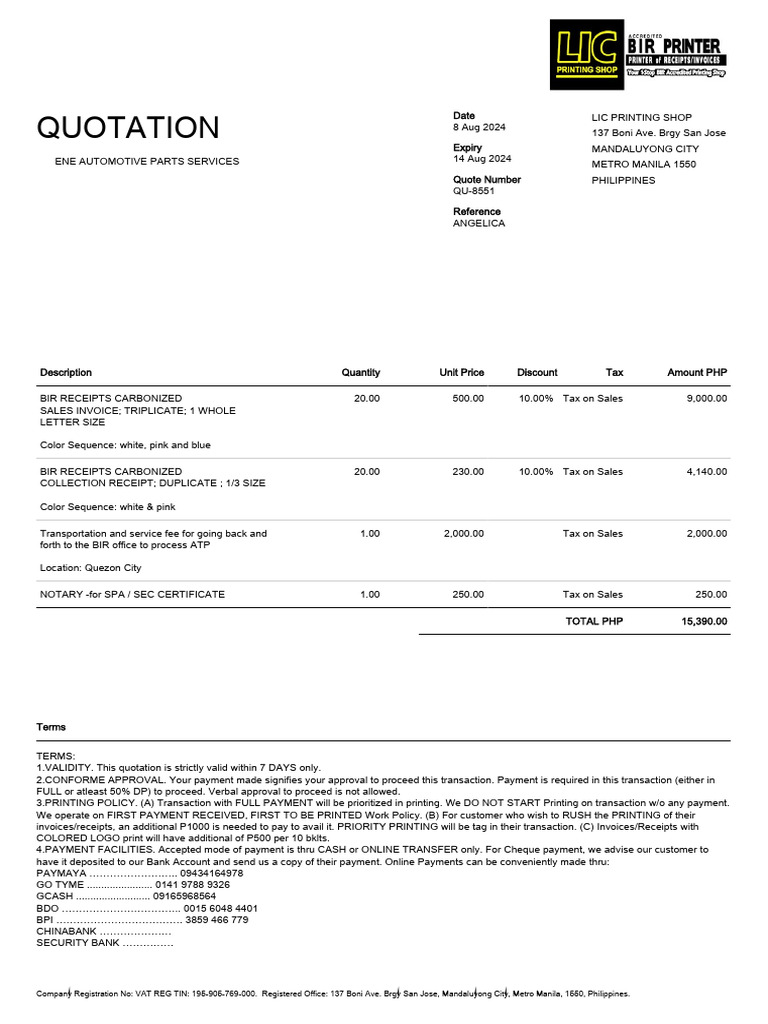 Quote QU8551 1 | PDF | Receipt | Payments