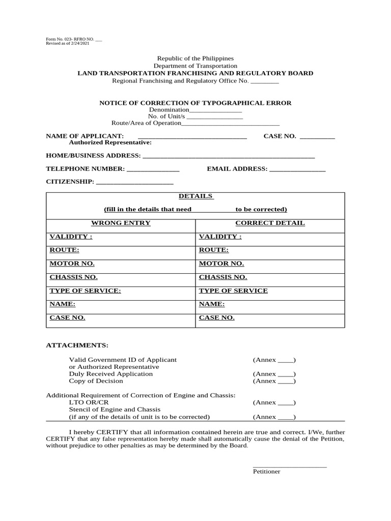 Rfro Notice of Correction Typographical Error | PDF | Finance & Money ...