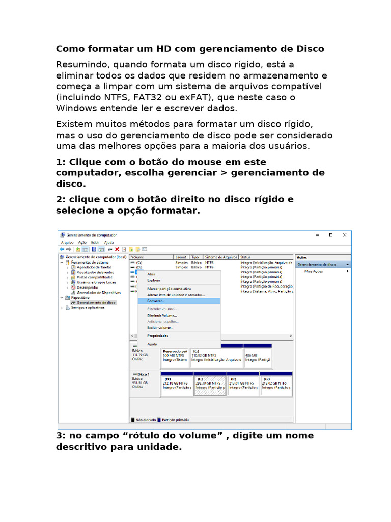 Como Formatar Um HD Com Gerenciamento de Disco | PDF | Jogos e ...