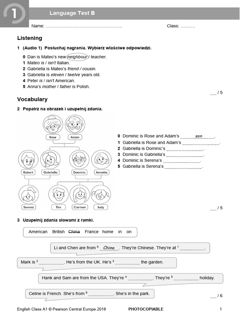 ECA1 Tests Language Test 1B New2018 | PDF | Human Communication ...